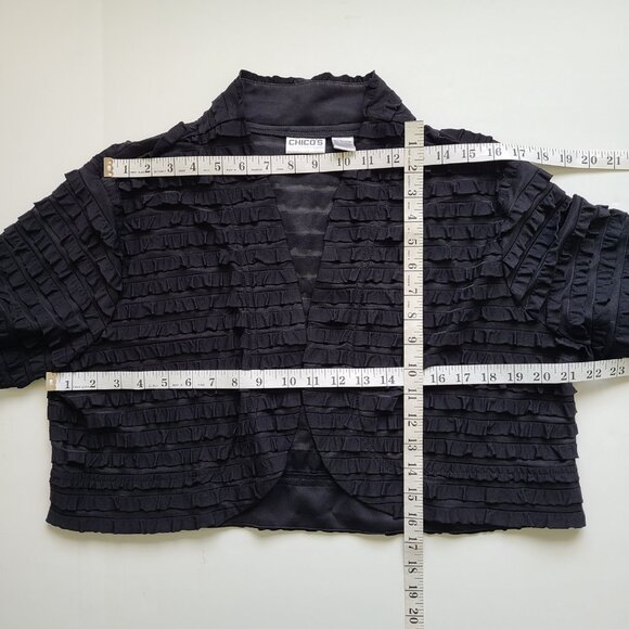 Chico's Open Front Top 3 = XL Black Ruffles Topper Bolero Shrug Witchcore Sheer - Picture 6 of 9